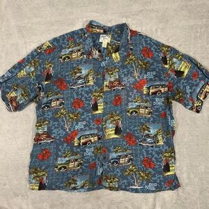 VTG Big Dogs Hawaiian Shirt Mens 4X Blue Rayon Surf Woody Car Aloha Big & Tall